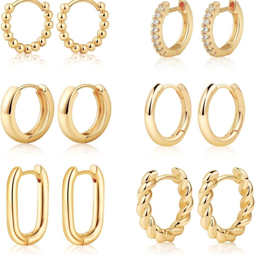 Gold/Sliver Chunky Hoop Earrings Set for Women, 14K Gold Plated Twisted Huggie H